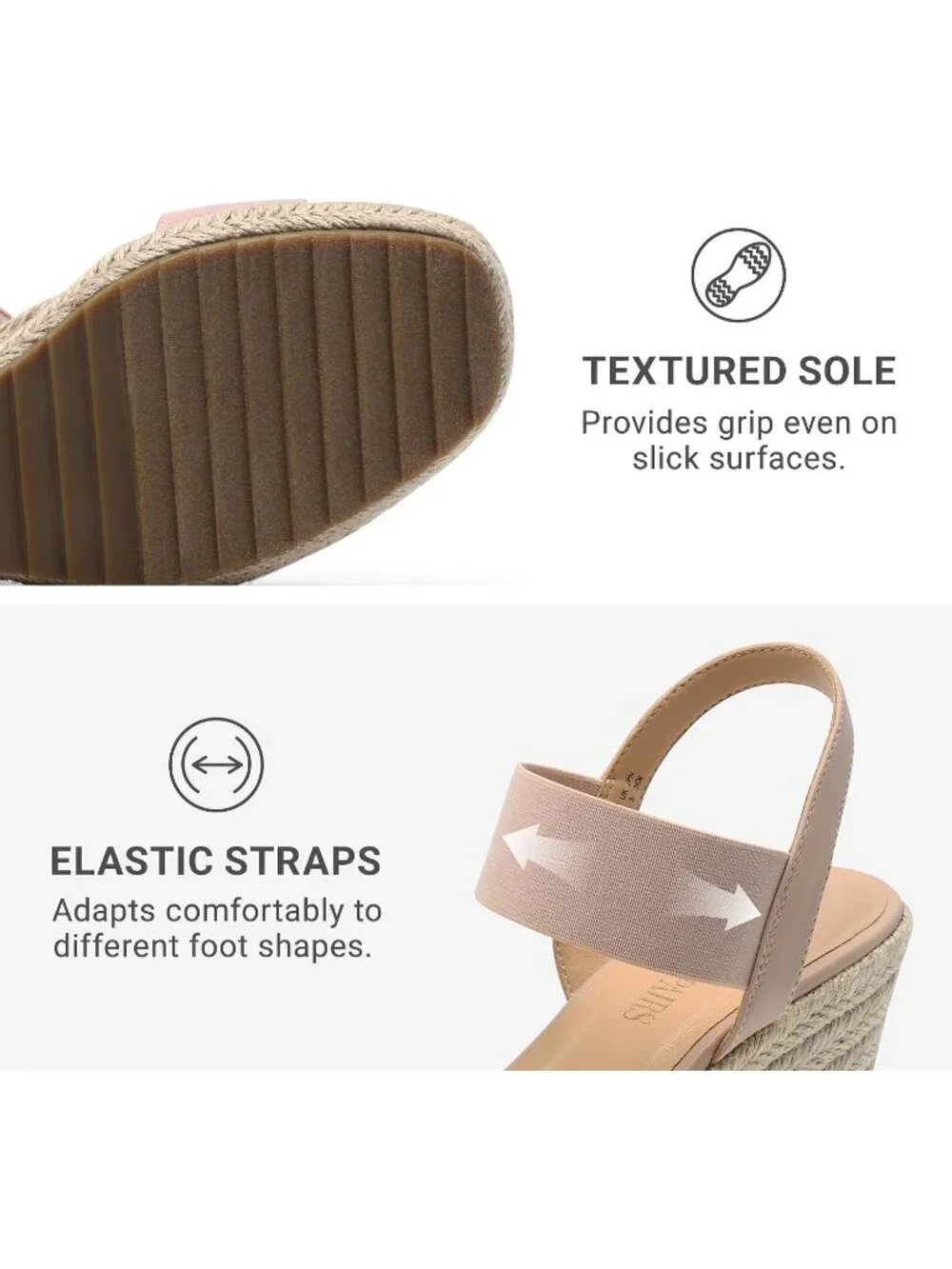 Dream Pairs Women's Blush Open Toe Elastic Ankle Strap Wedge Platform Sandals